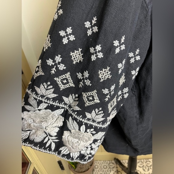 Johnny Was Black Linen Embroidered Kimono Jacket L Boho Open Cardigan Western - Picture 8 of 10
